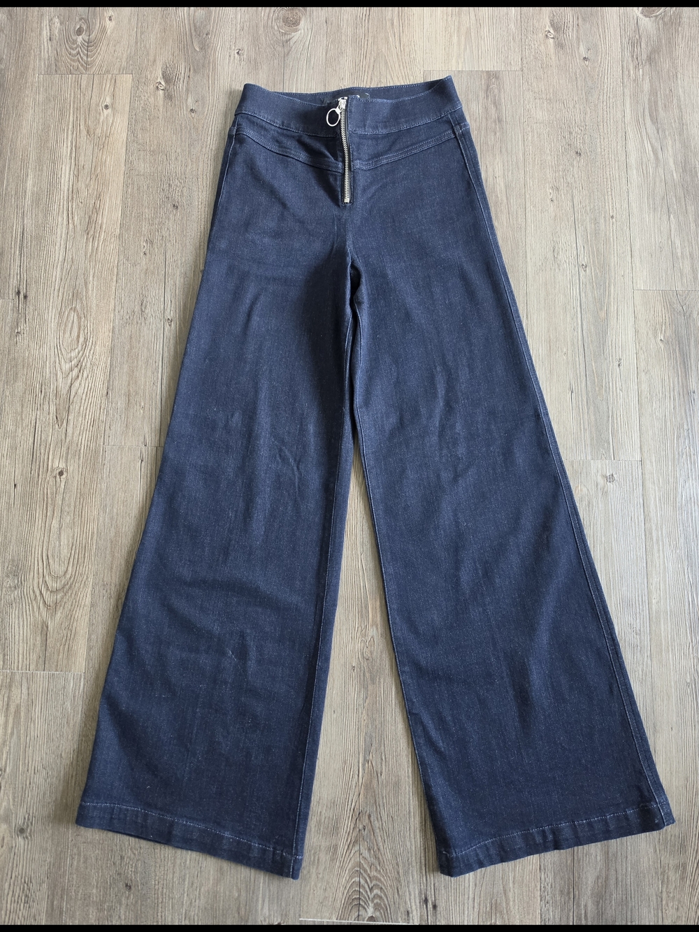 Express Dark Blue Wide Leg Jeans with Front Zip